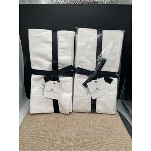 8 Park Lane Dinner Napkins Embroidered Flowers 2 Sets of 4 White Blue Yellow